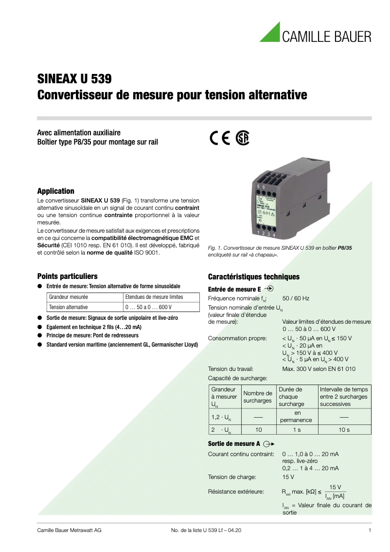 Image de la première page du manuel de l'appareil Sineax U539