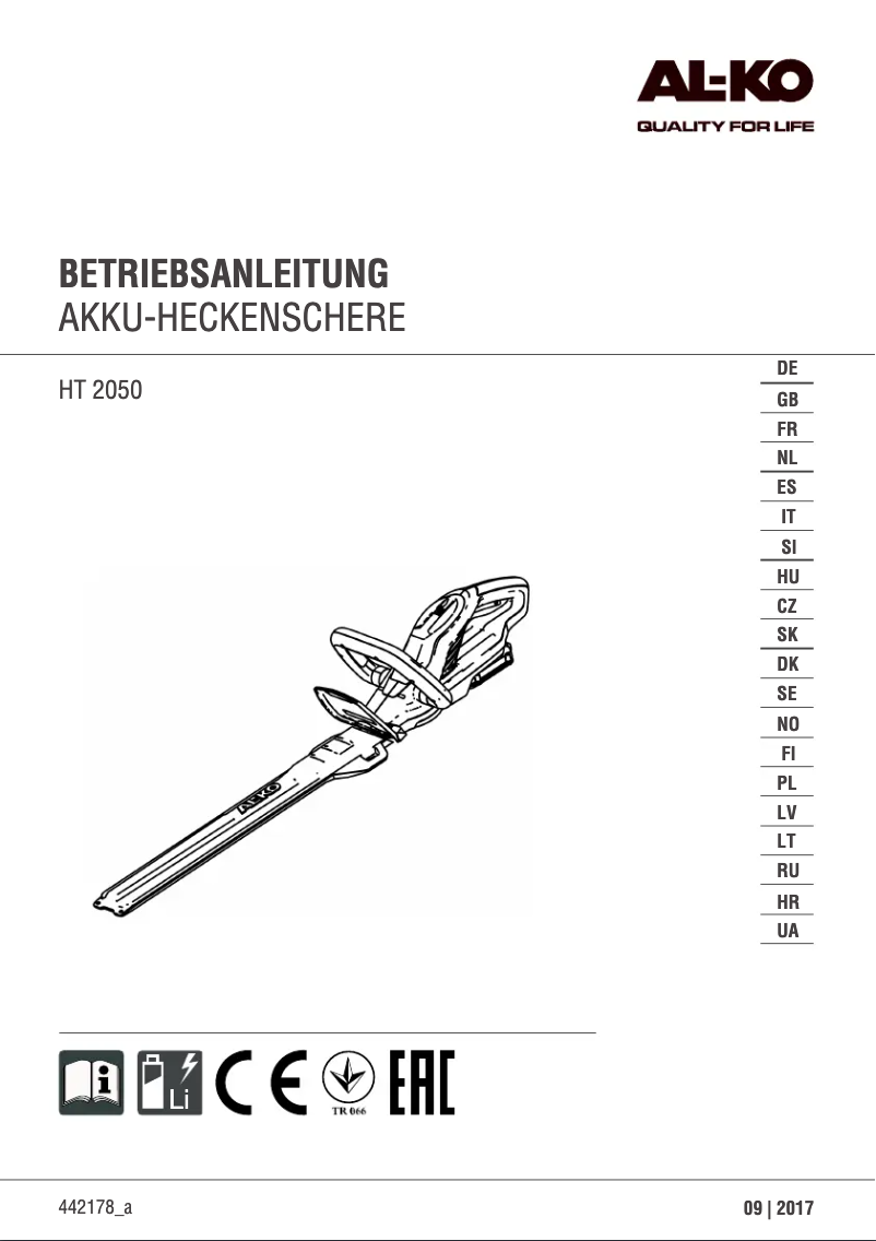 Page 1 de la notice Manuel utilisateur AL-KO HT 2050