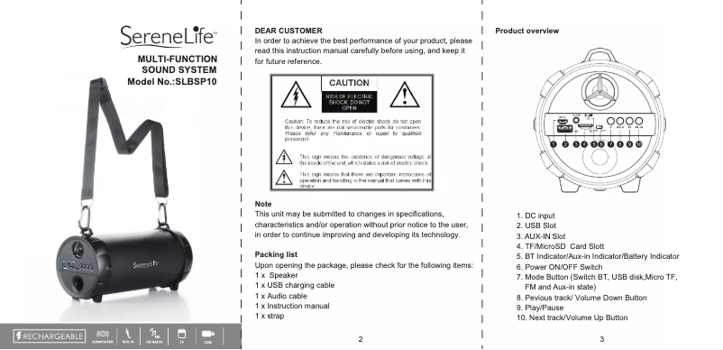 Image de la première page du manuel de l'appareil SLBSP10