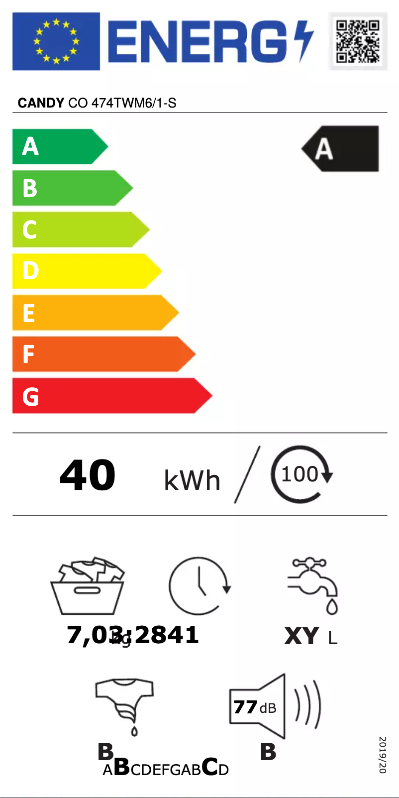 Page n°1 - Label énergétique Candy CO474TWM6/1-S