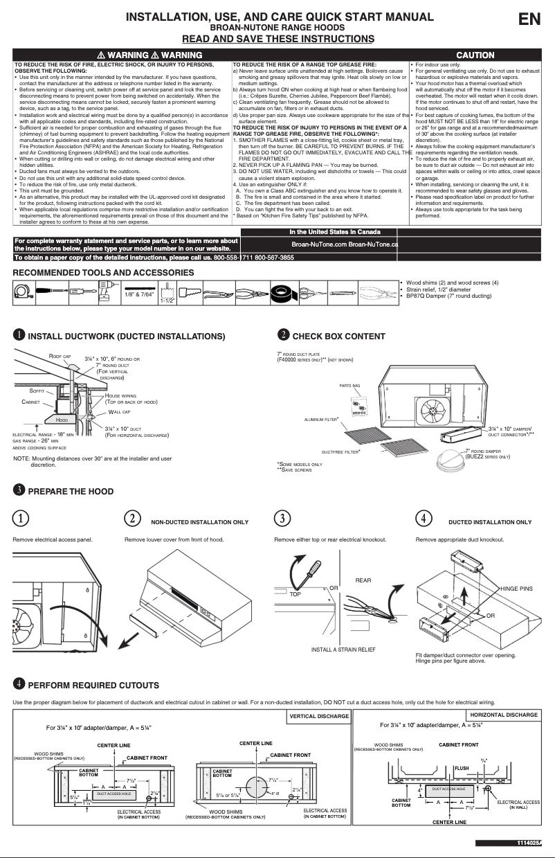 Page n°1 - Guide d'installation Broan 412401