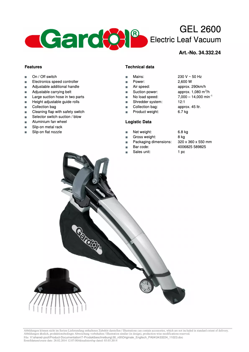 Page n°1 - Manuel utilisateur Gardol GEL 2600