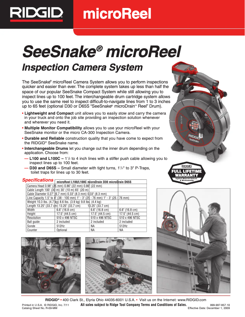 Page 1 de la notice Catalogue Ridgid SeeSnake MicroReel