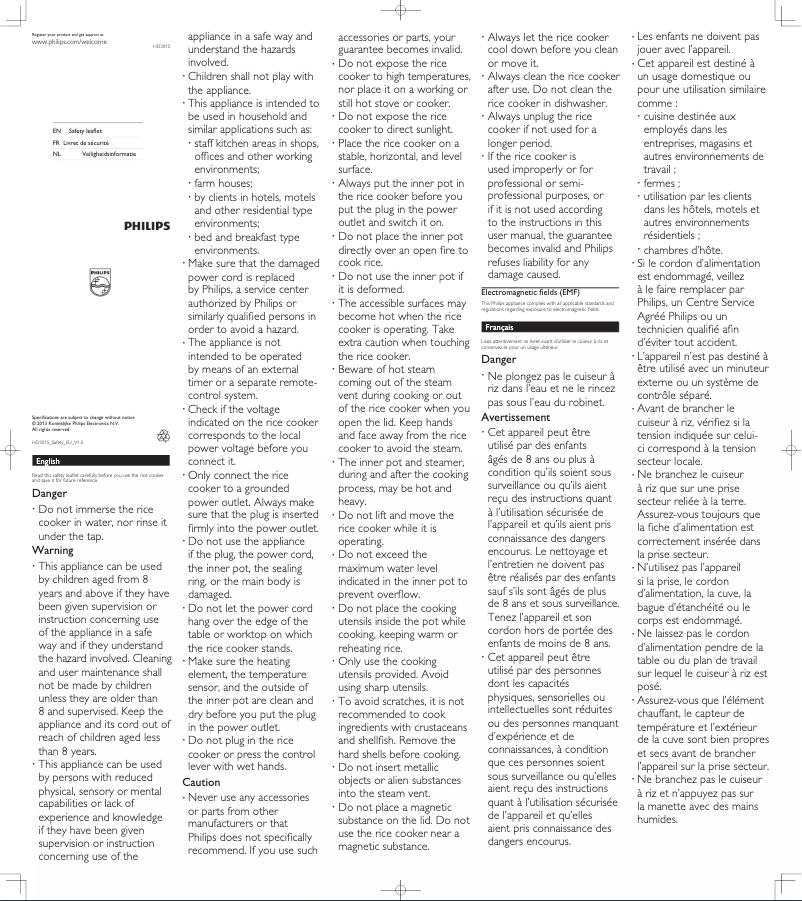 Page 1 de la notice Manuel utilisateur Philips Daily Collection HD3015