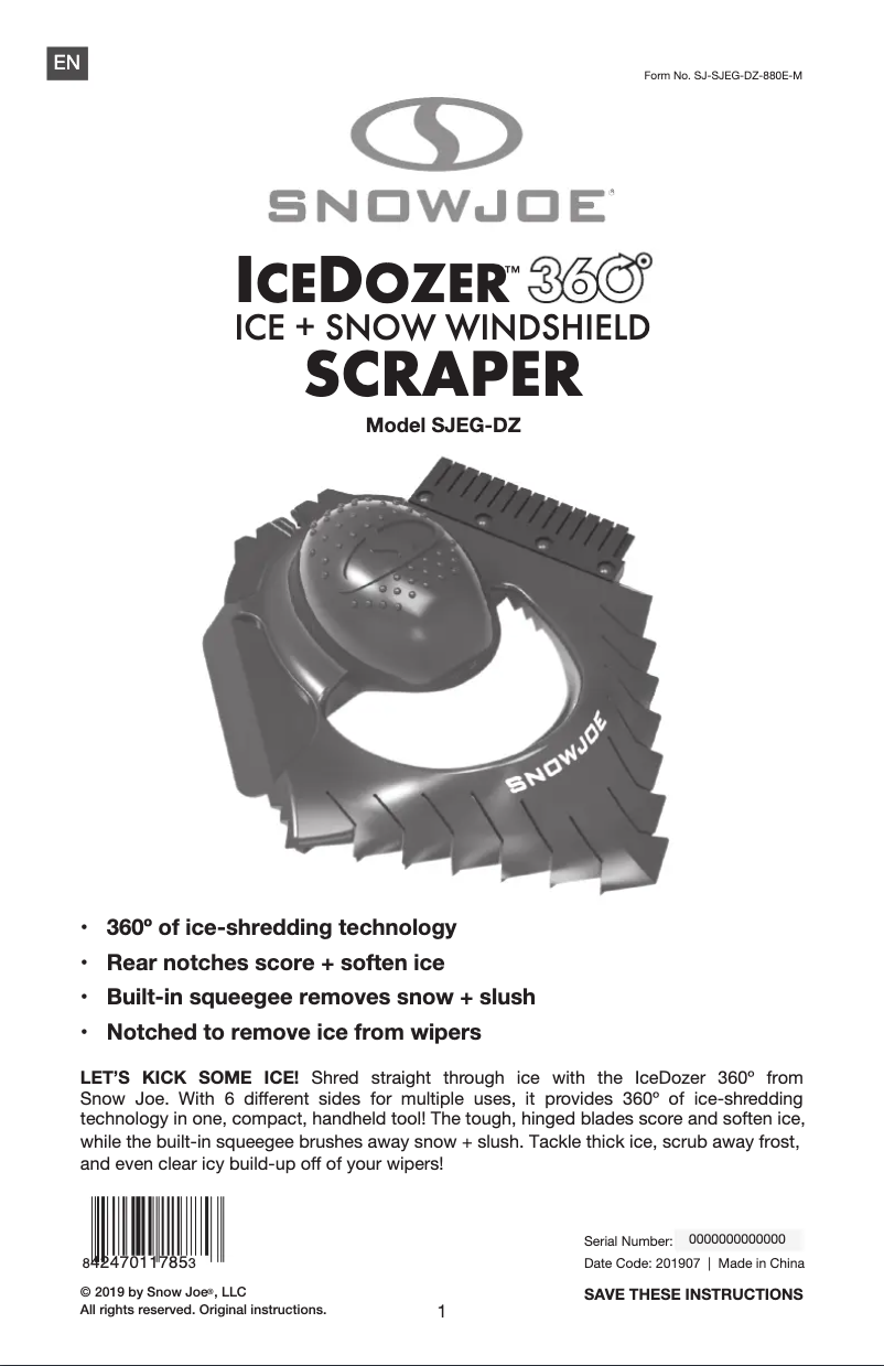 Page 1 de la notice Manuel utilisateur Snow Joe SJBLZD-TV-MP2