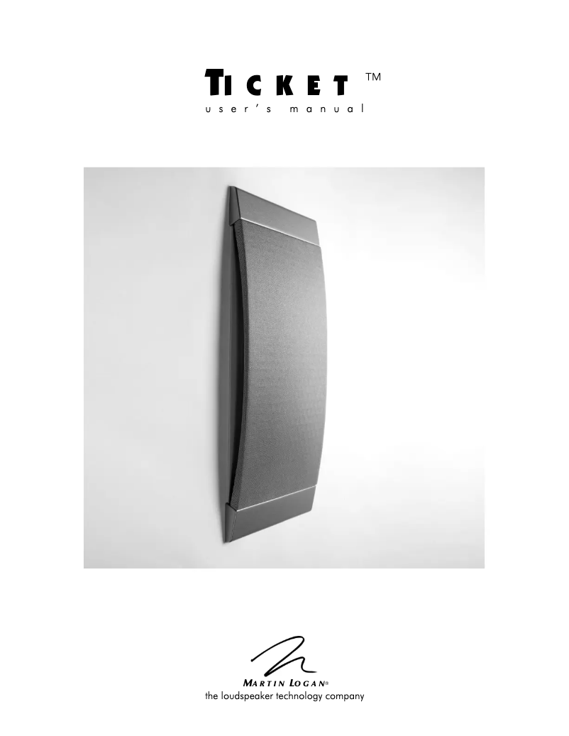 Page 1 de la notice Manuel utilisateur Martin Logan Ticket