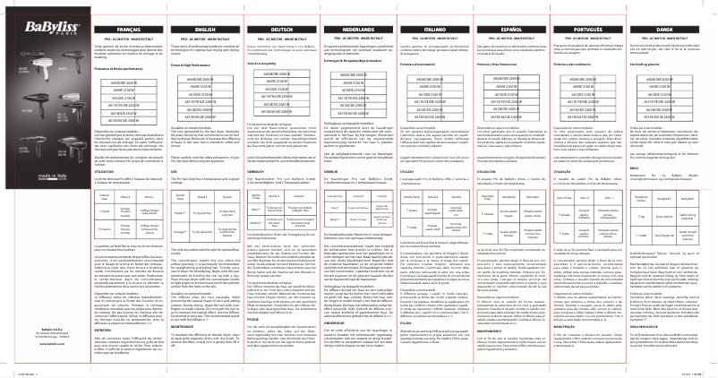 Page 1 de la notice Manuel utilisateur BaByliss Le Pro Light 6604WE