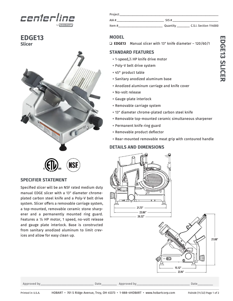 Page n°1 - Fiche technique Centerline EDGE13
