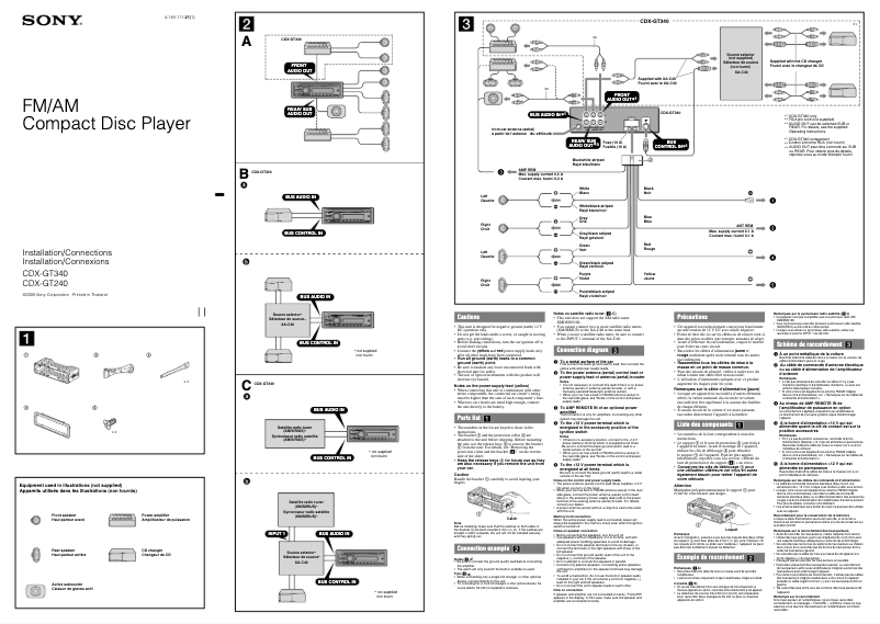 Page 1 de la notice Guide d'installation Sony CDX-GT240