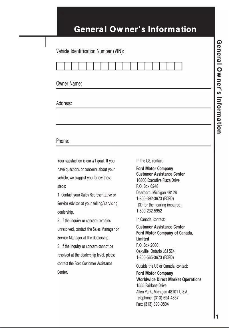Page 1 of the manual Use and Maintenance Manual Ford E-450 (1999)