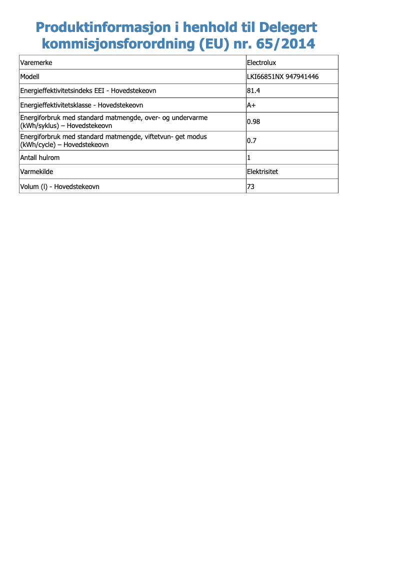 Page n°1 - Fiche technique Electrolux LKI66851NX