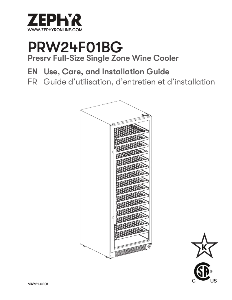 Page n°1 - Manuel utilisateur Zephyr PRW24F01BG