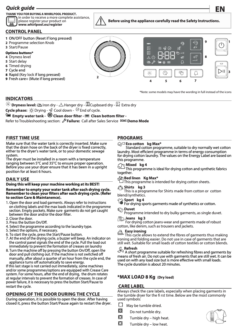 Página 1 del manual Manual de usuario Whirlpool FT M11 82 UK