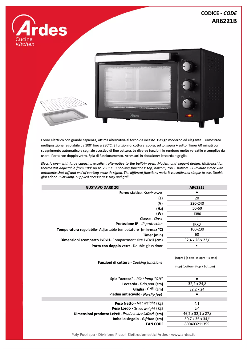 Página 1 del manual Ficha técnica Ardes AR6221B