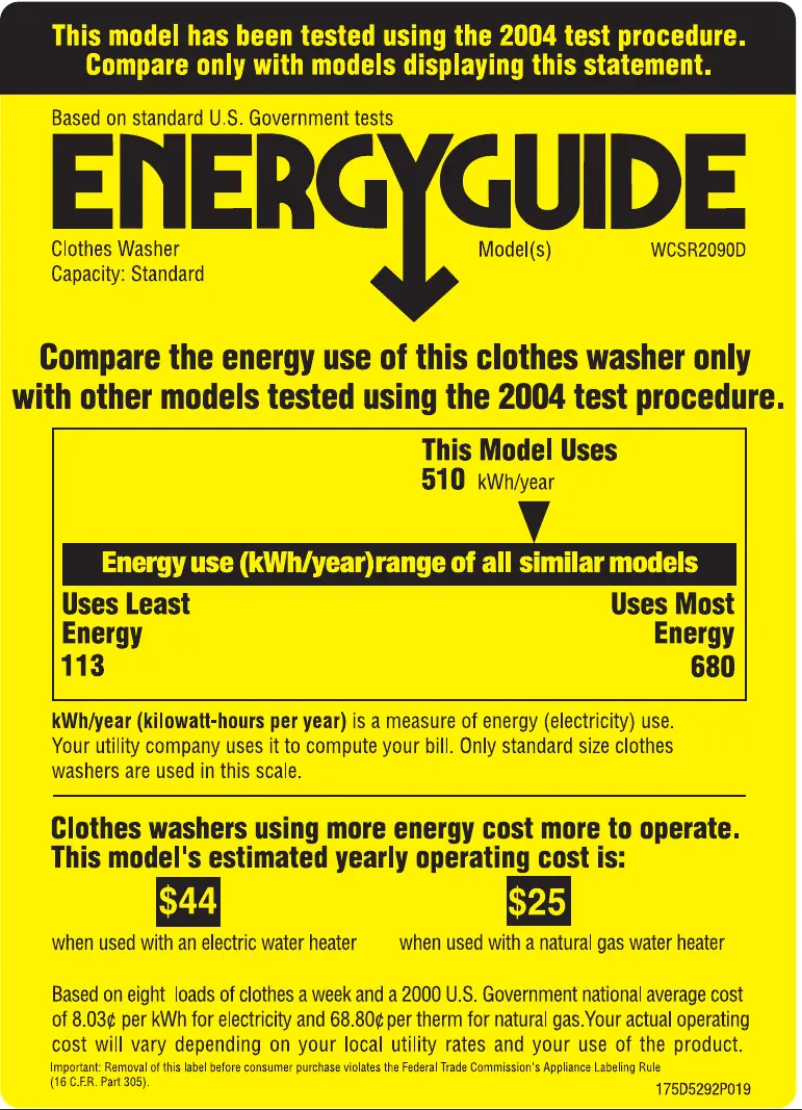 Page n°1 - Label énergétique GE WCSR2090DCC