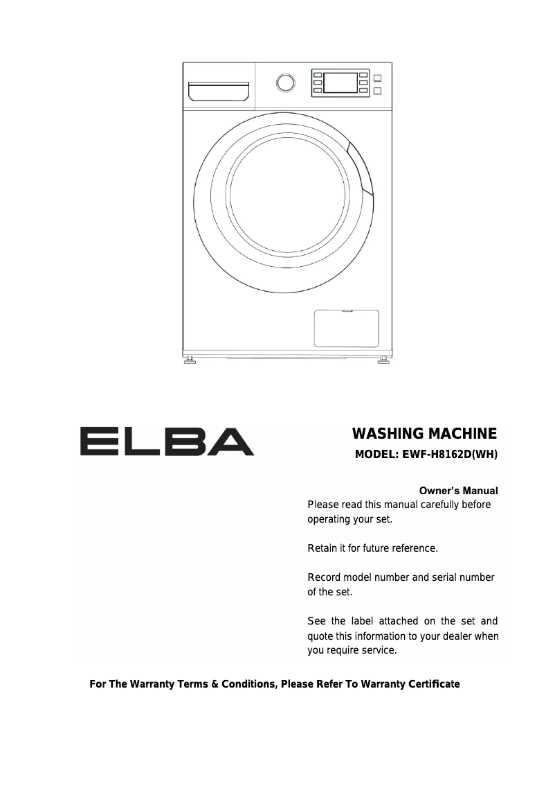 Page 1 de la notice Manuel utilisateur Elba EWF-H8162D(WH)