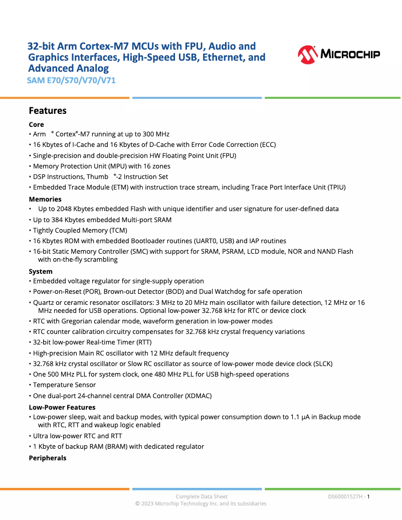 Page 1 de la notice Manuel utilisateur Microchip ATSAMS70J21