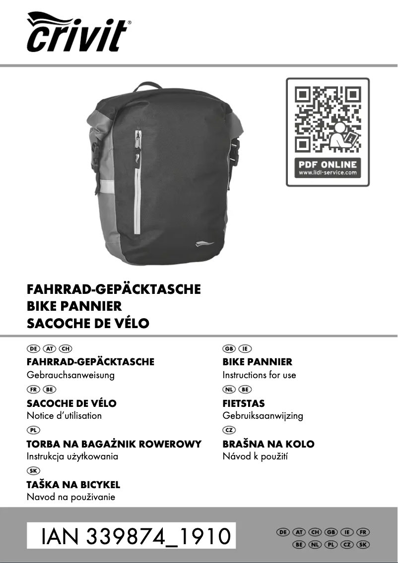 Page 1 de la notice Manuel utilisateur Crivit IAN 339874