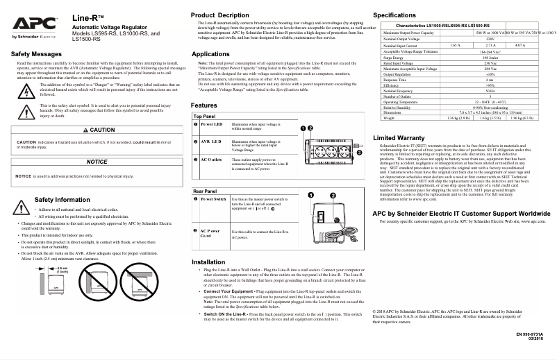 Page n°1 - Manuel utilisateur APC Line R 600VA