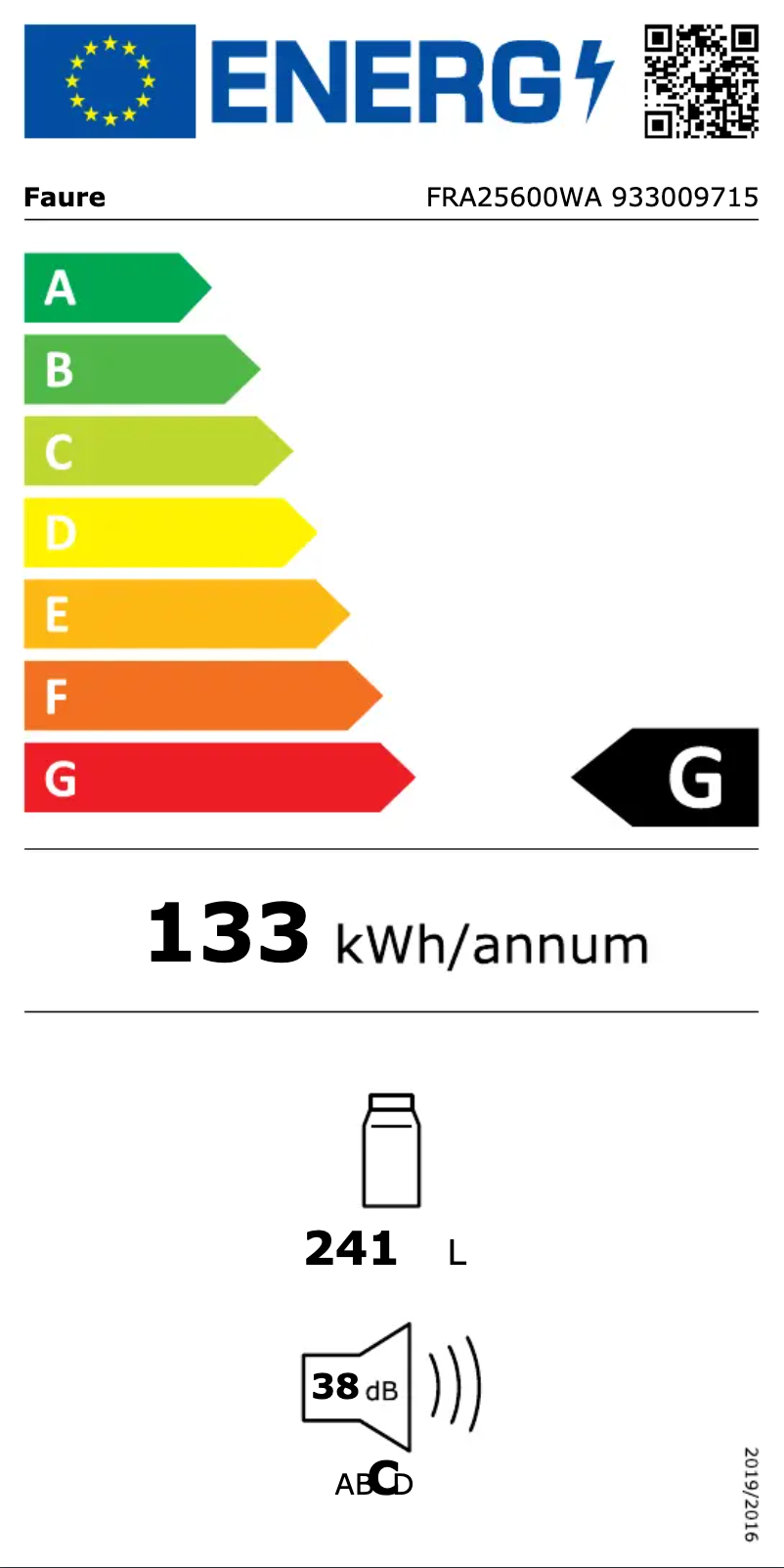 Page n°1 - Label énergétique Faure FRA25600WA