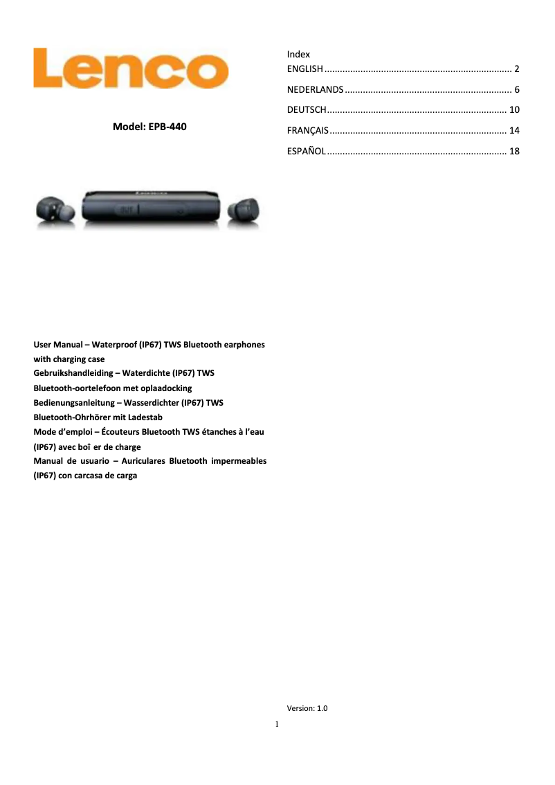 Page 1 de la notice Manuel utilisateur Lenco EPB-440