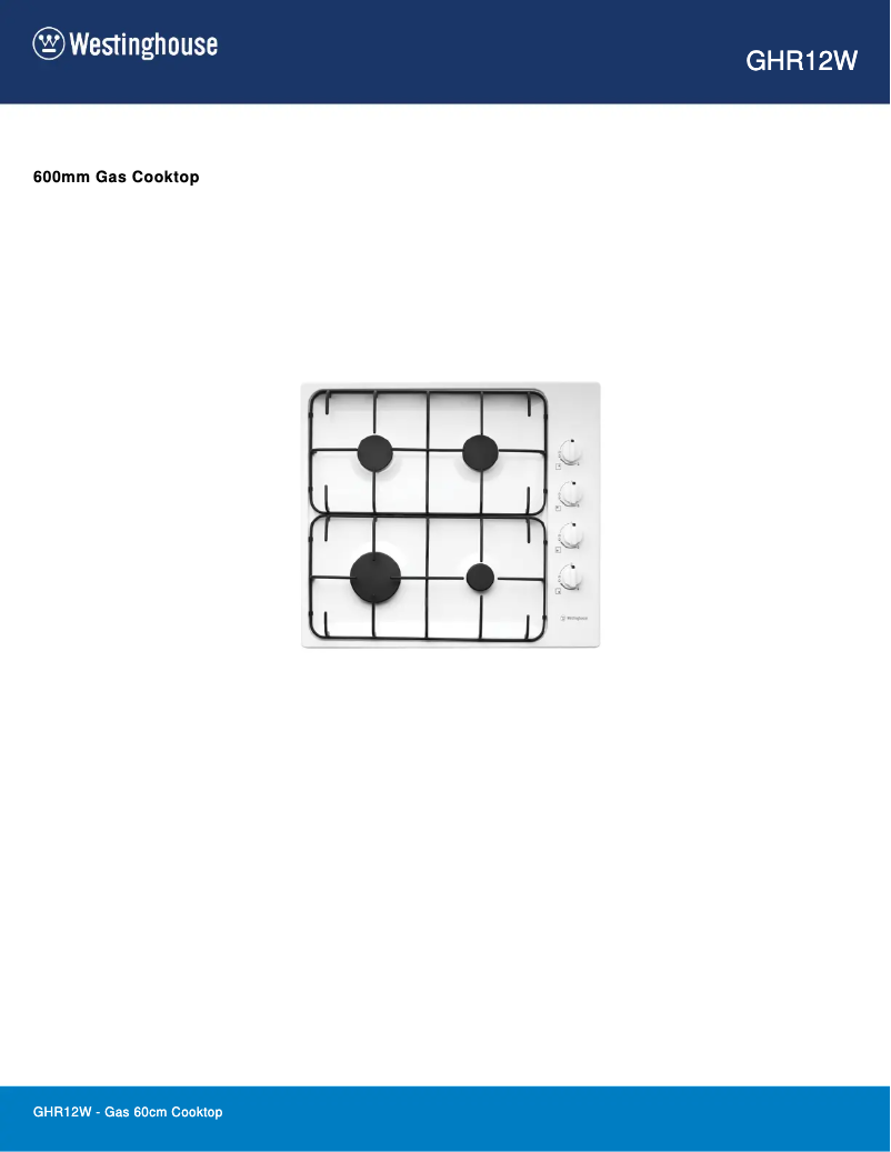 Page 1 de la notice Fiche technique Westinghouse GHR12W