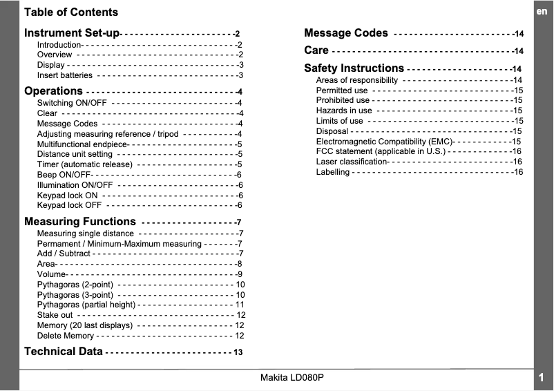 Page 1 de la notice Manuel utilisateur Makita LD080P