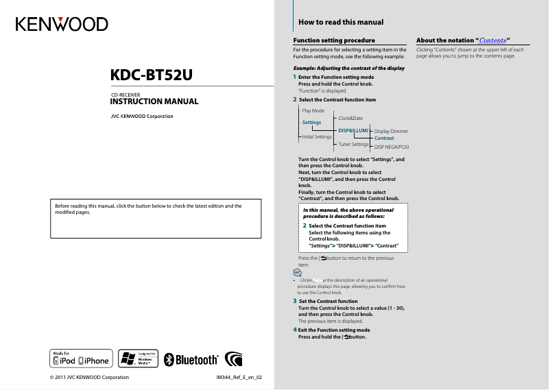 Page n°1 - Manuel utilisateur Kenwood KDC-BT52U