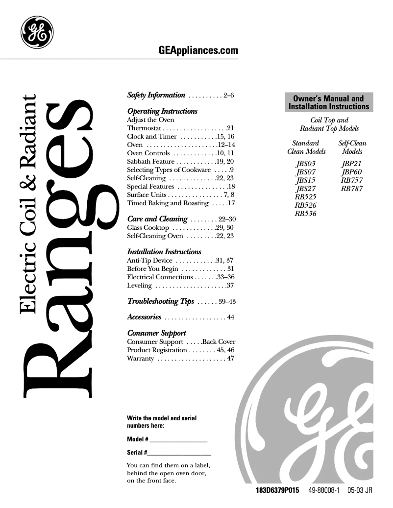 Page n°1 - Guide d'installation Hotpoint RB525CAD