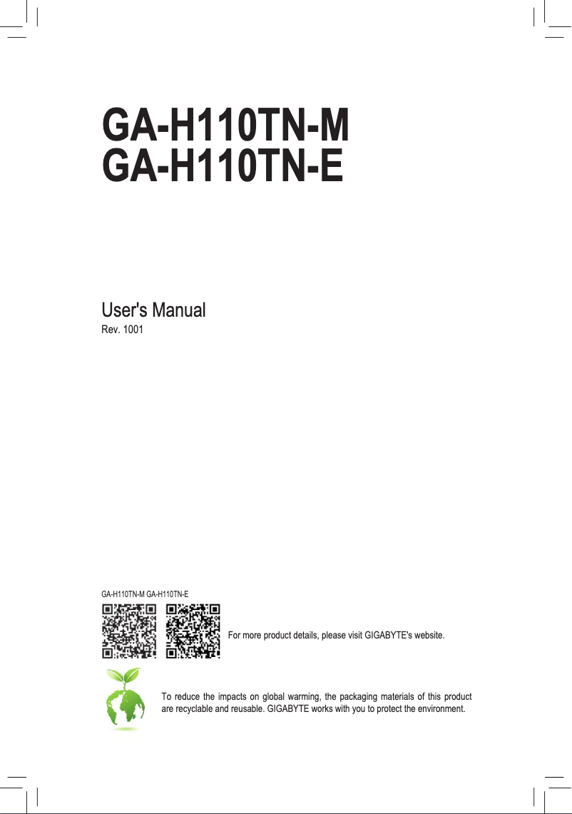 Page 1 de la notice Manuel utilisateur Gigabyte GA-H110TN-M