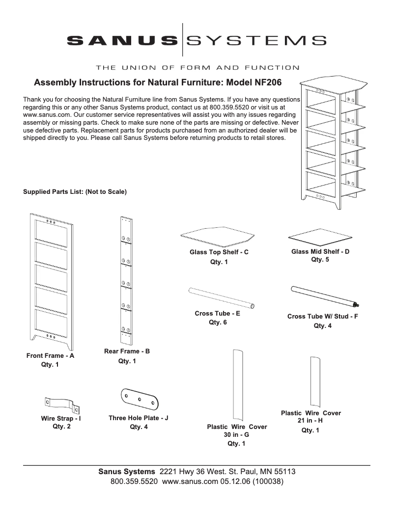 Page 1 de la notice Manuel utilisateur Sanus NF206