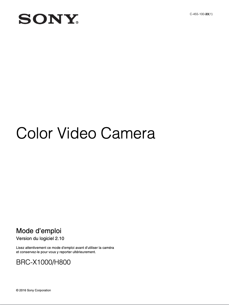 Image de la première page du manuel de l'appareil BRC-X1000