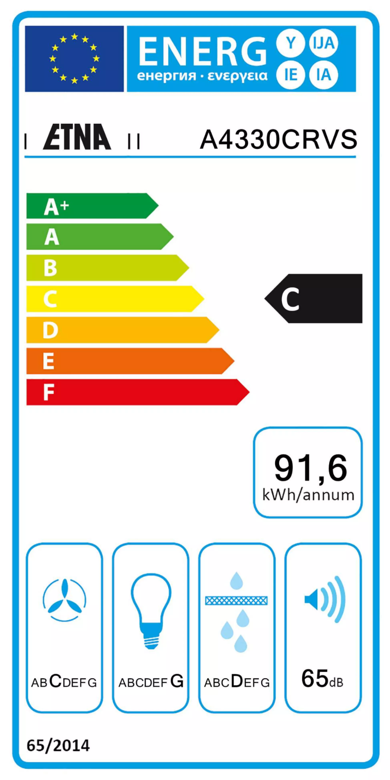 Page 1 de la notice Label énergétique Etna A4330CRVS