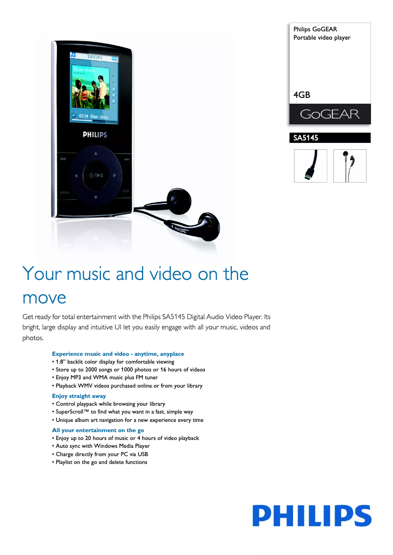 Image de la première page du manuel de l'appareil GoGear SA5145