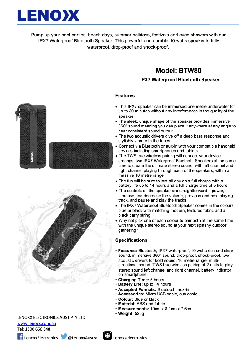 Image de la première page du manuel de l'appareil BTW80