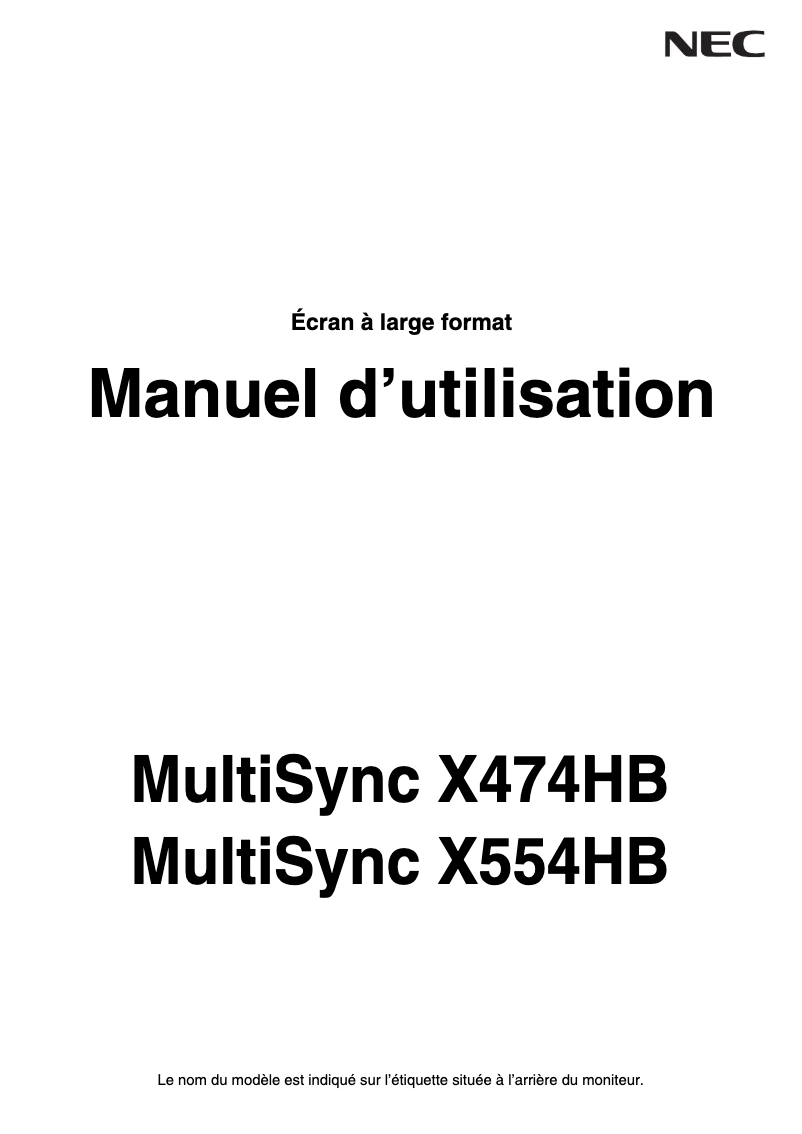 Page n°1 - Mode d'emploi NEC MultiSync X554HB