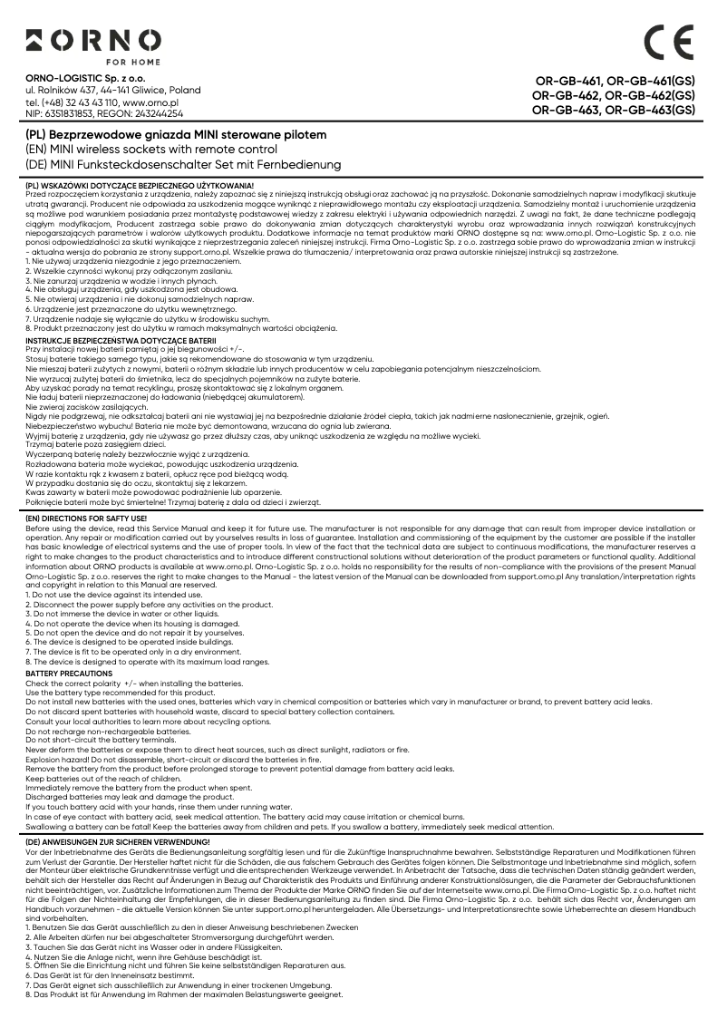 Page 1 de la notice Manuel utilisateur ORNO OR-GB-463