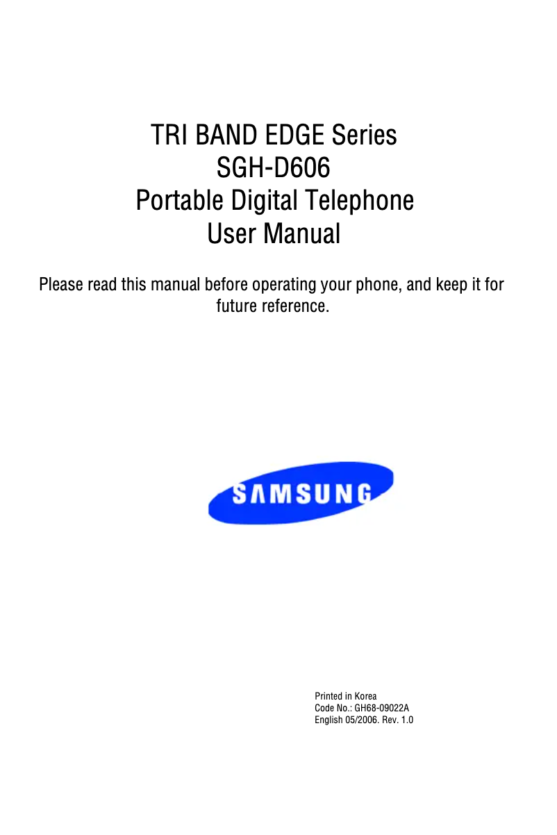 Page 1 de la notice Manuel utilisateur Samsung D606