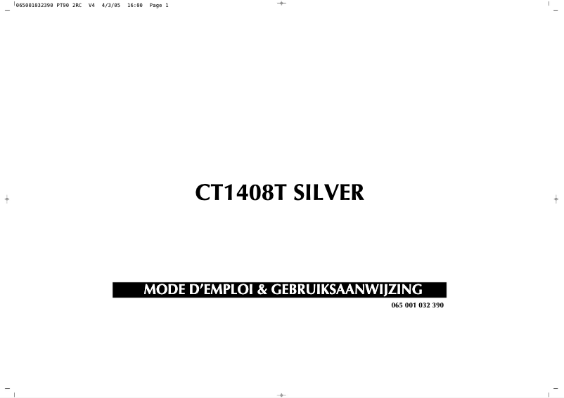 Page n°1 - Manuel utilisateur Finlux CT1408T Silver