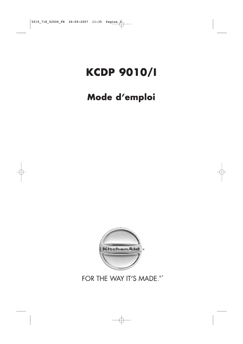 Page 1 de la notice Manuel utilisateur KitchenAid KCDP 9010/I