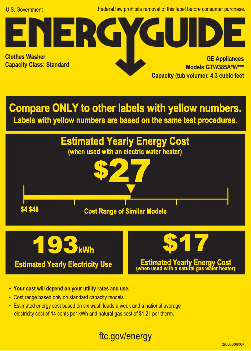 Page n°1 - Label énergétique GE GTW385ASWWS