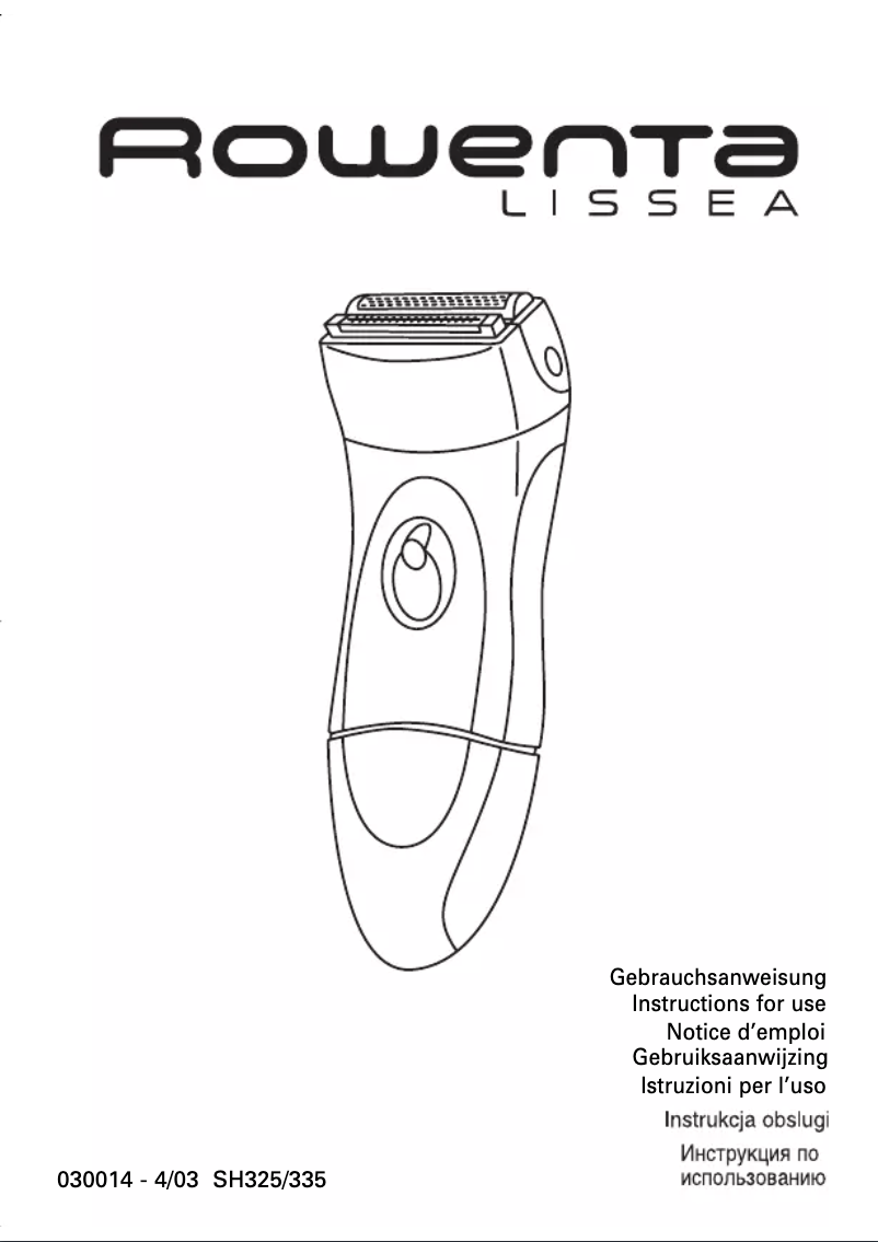 Page n°1 - Manuel utilisateur Rowenta Lissea SH335