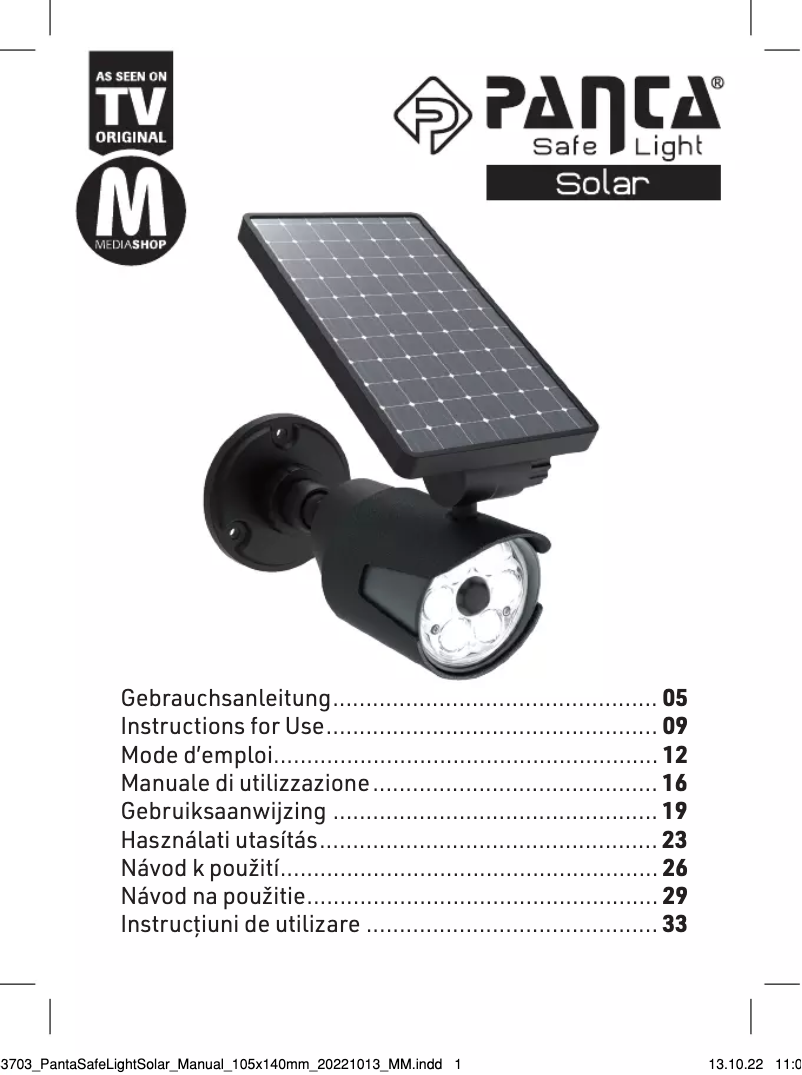 Image de la première page du manuel de l'appareil Safe Light Solar