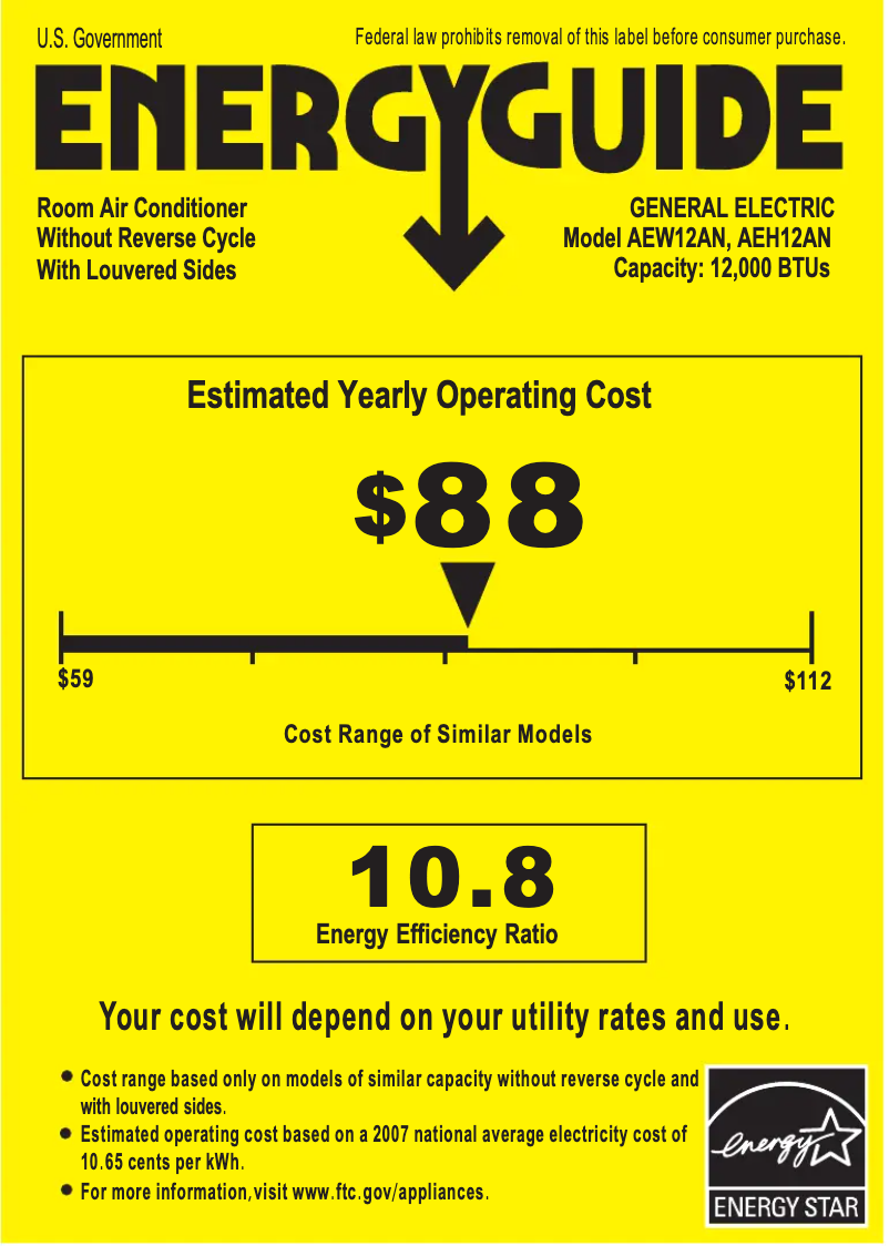 Page n°1 - Label énergétique GE AEH12AN