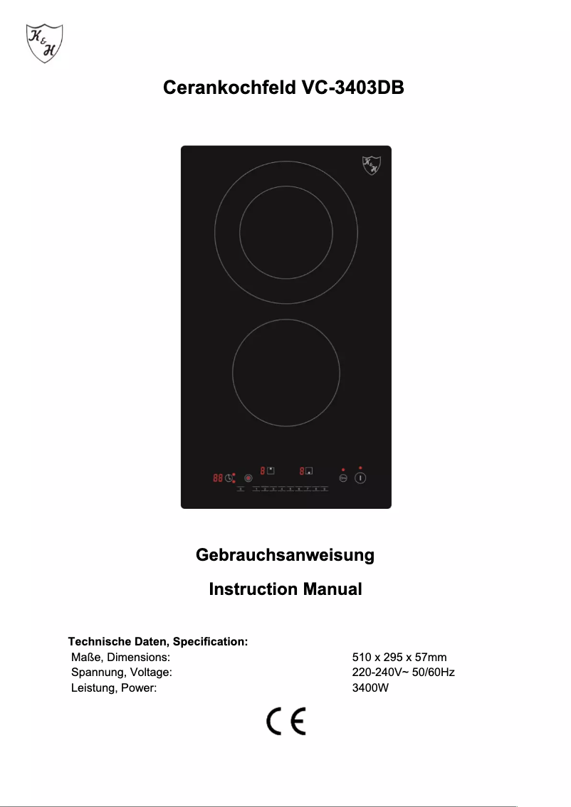 Page 1 de la notice Manuel utilisateur K&H VC-3403DB