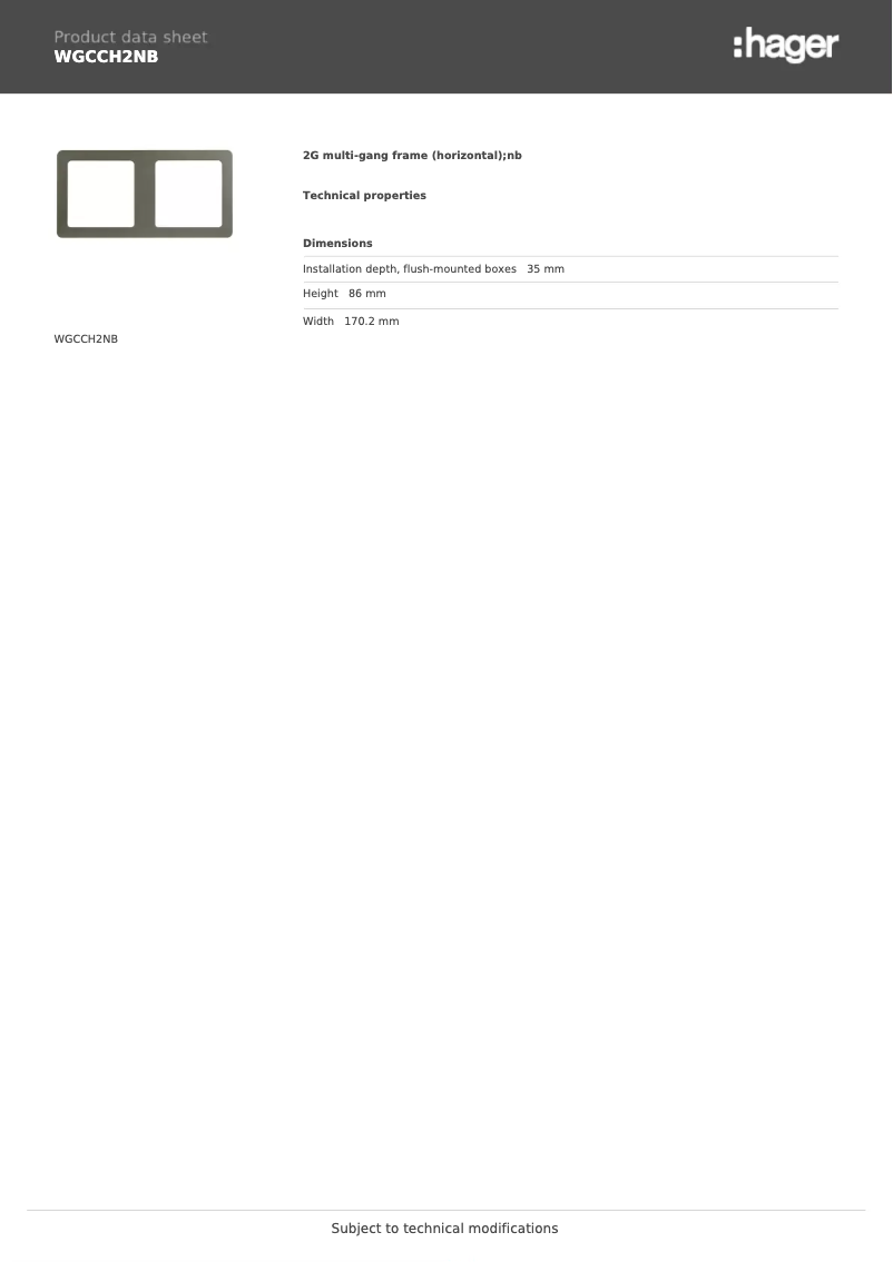 Page 1 de la notice Fiche technique Hager WGCCH2NB