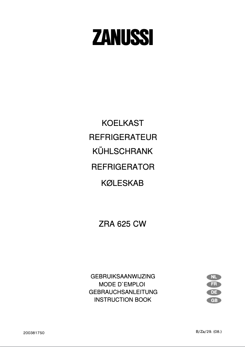 Page 1 de la notice Manuel utilisateur Zanussi ZRA625CW