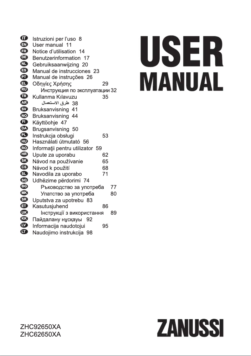 Page n°1 - Manuel utilisateur Zanussi ZHC62650XA