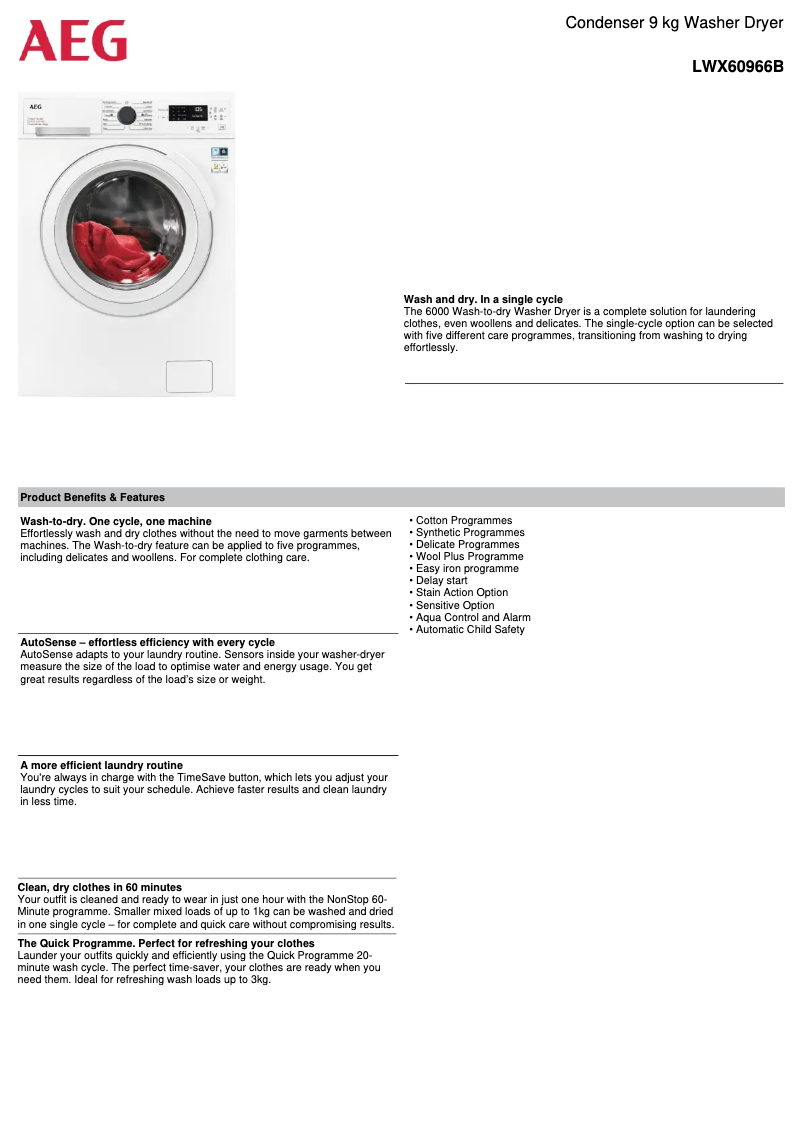 Page n°1 - Fiche technique AEG LWX60966B