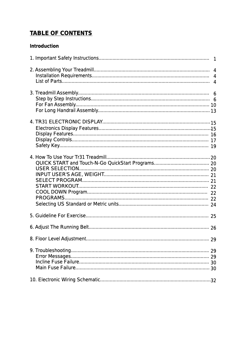 Page 1 de la notice Manuel utilisateur SportsArt TR31